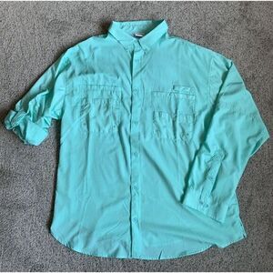 Outdoor By Hilton Men's Lt Teal Vented L/S Fishing Shirt Roll Tab Sleeves XL (a)